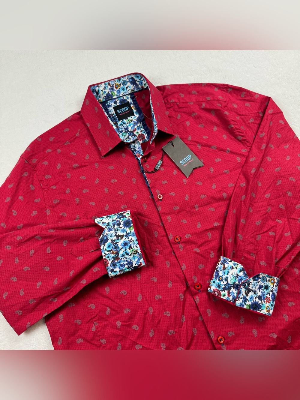 Scoop men in town dalton shirt men’s size xl‎ red flame paisley flip cuffs